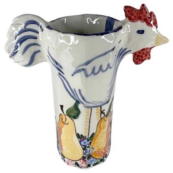Gritter & Von Noord Rooster & Pear Pitcher Vase Signed Ceramic Hand Painted 11.5 - Picture 3 of 9